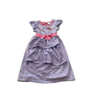 Hello Kitty Purple Girls Pink Short Sleeve Crew Neck Casual Midi Dress Size 6X